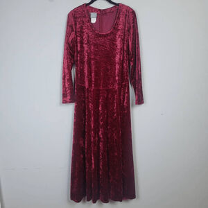 VTG Rabbit Womens Velvet Maxi Dress Size 12 Red Long Sleeve Vamp Regency 90s